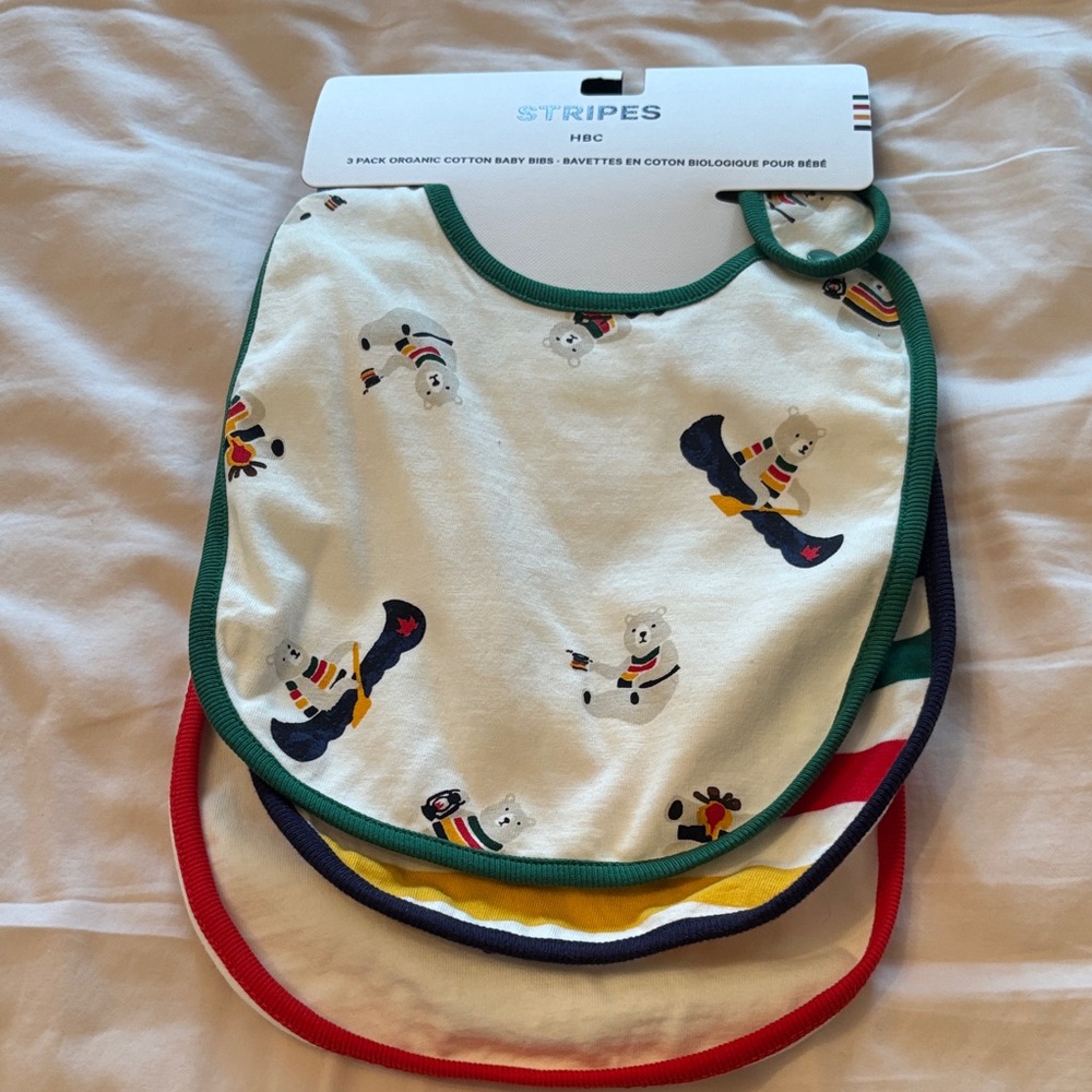 Ripe Cotton Bibs with Bear Design - Green, Red, Yellow Trim